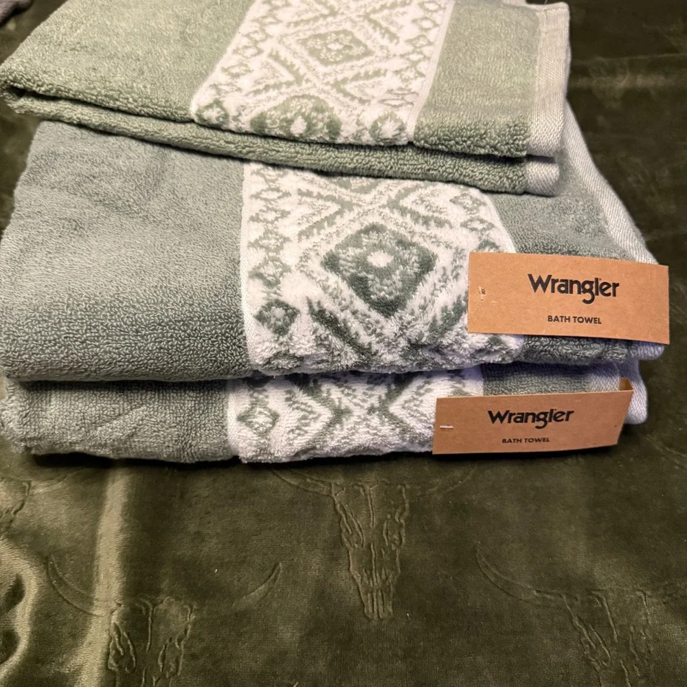 Wrangler Towel Set Unisex OS Paxton Green New 3 Piece Bath Hand Towels
